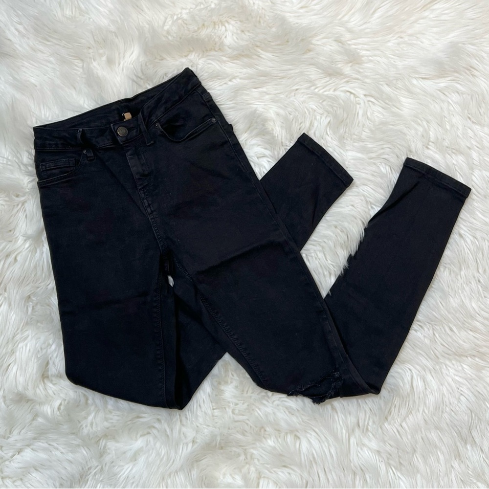 Topshop Moto High Waisted Black Jeans with Knee Holes